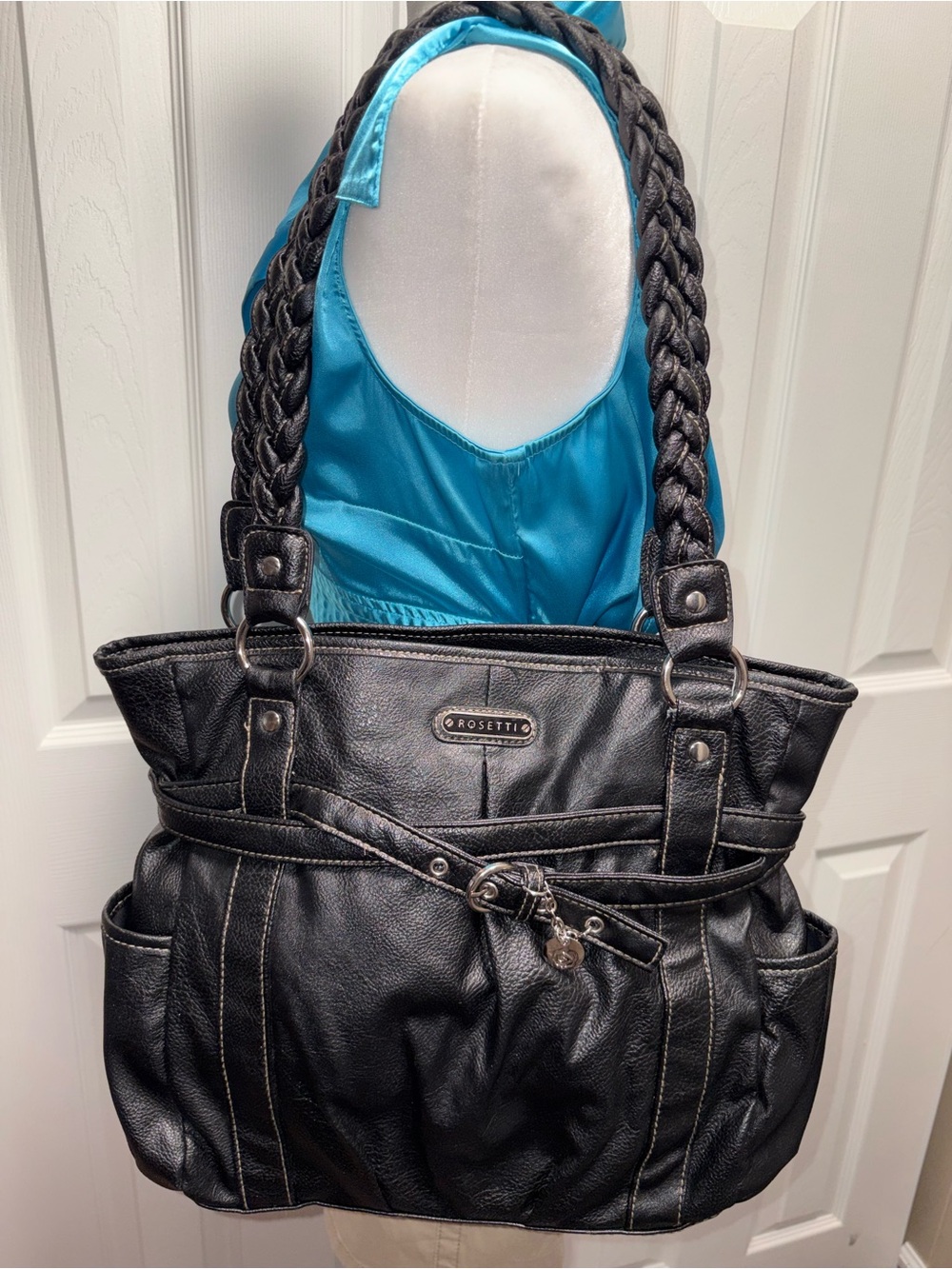 Rosetti Black Braided-Handle Shoulder Tote